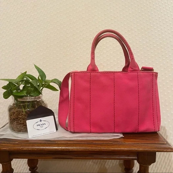 Authentic Prada Canapa Handbag/ sling bag Color Peonia/ Pink - Picture 3 of 15